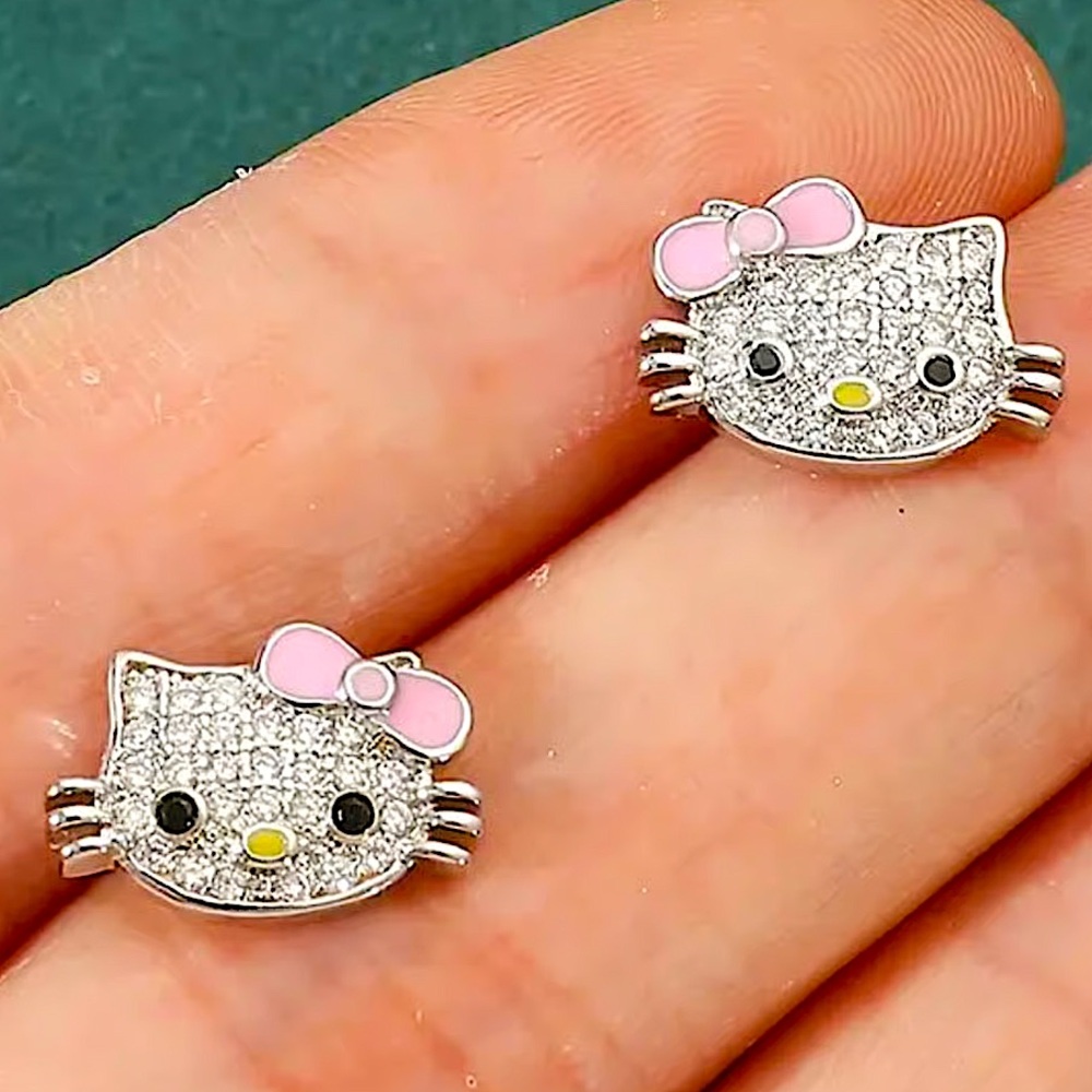 Silver Hello Kitty Crystal Stud Earrings